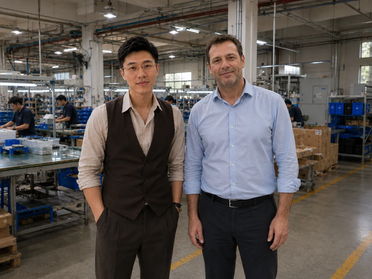 ANJU representative with a client from France during a factory visit in China