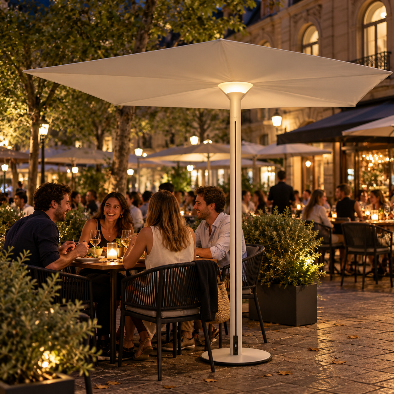 Solar light patio umbrella on a terrace